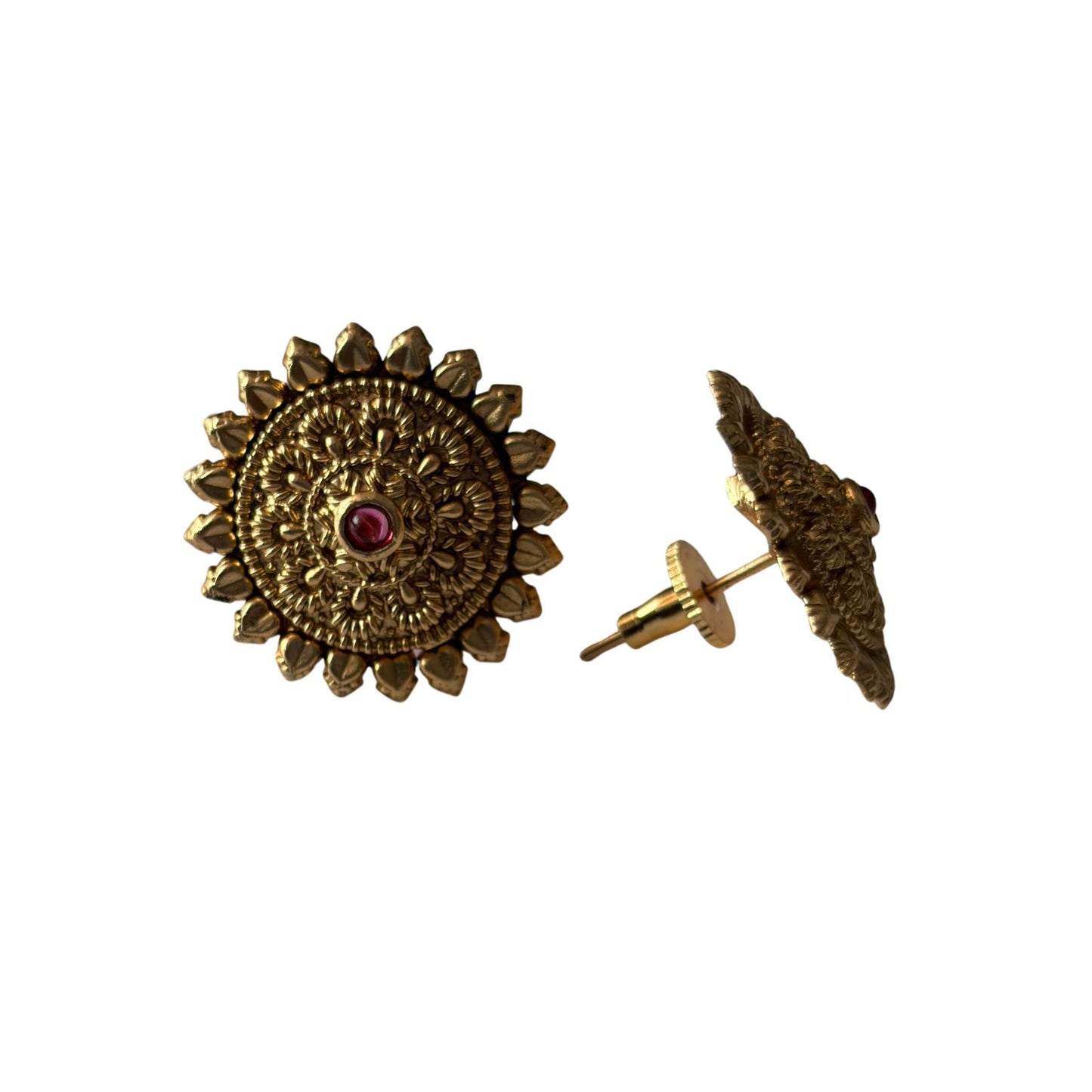 Stunning cute ruby antique gold stud