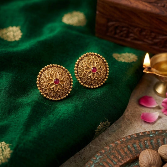 Stunning cute ruby antique gold stud