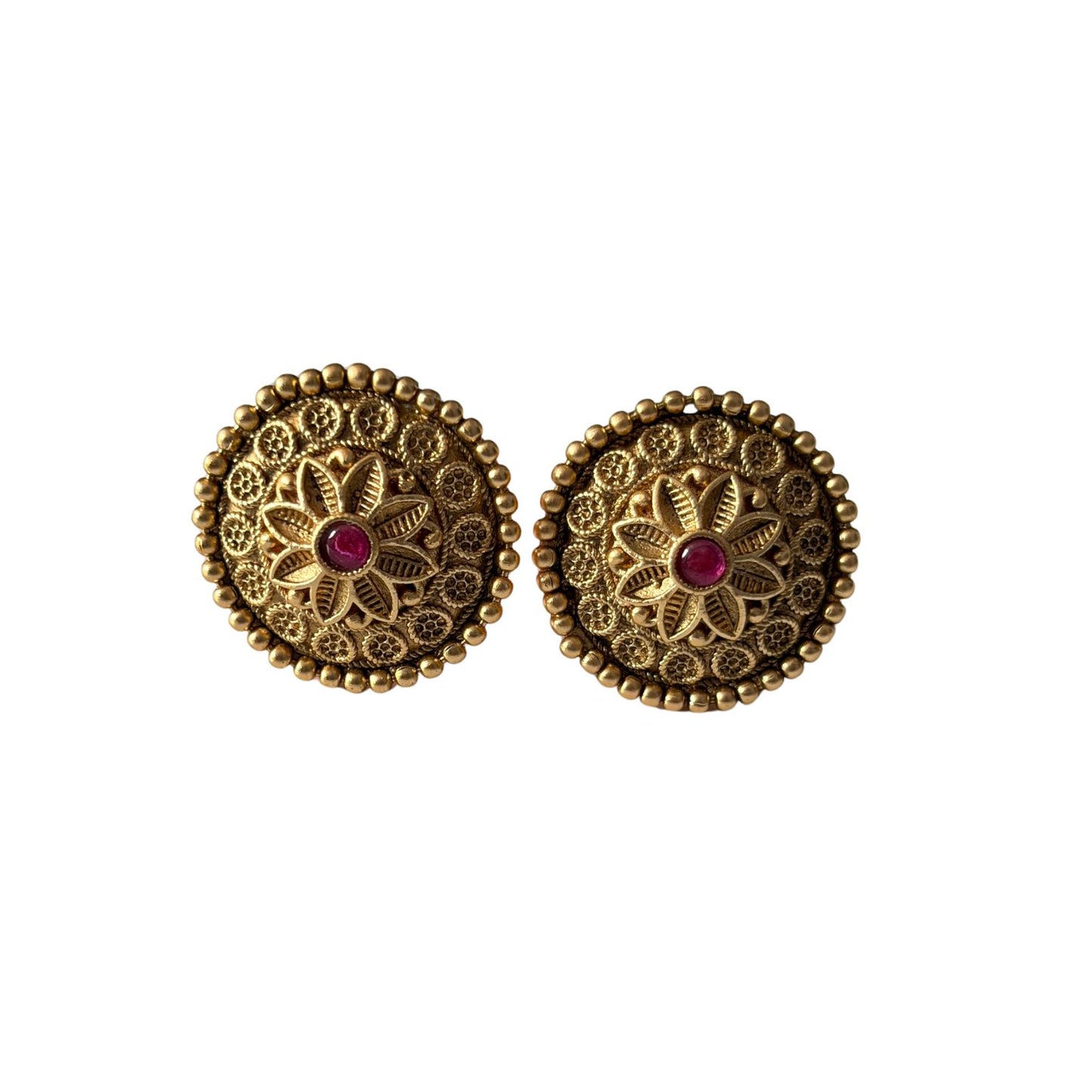 Stunning cute ruby antique gold stud