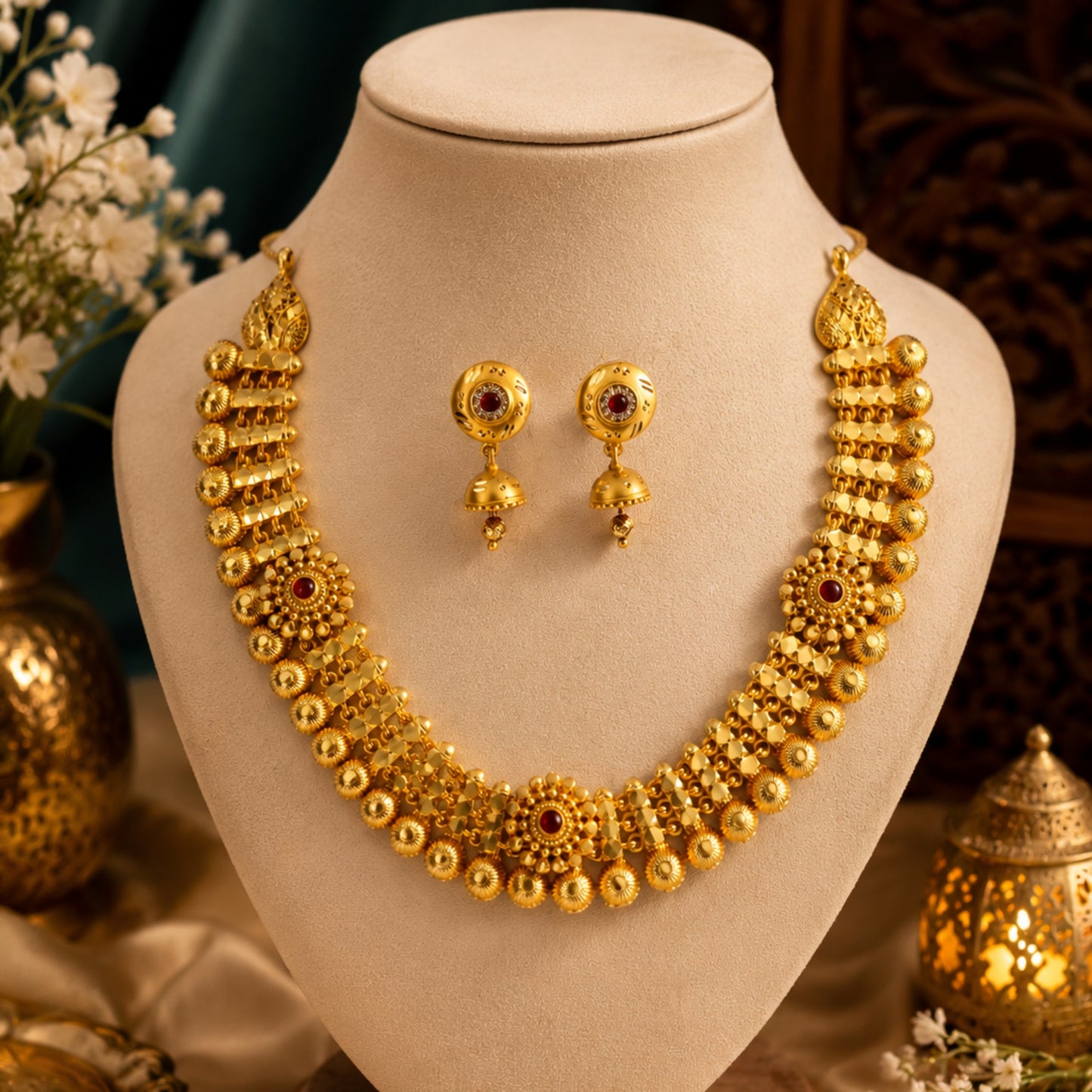 Three Flower Golden Necklace