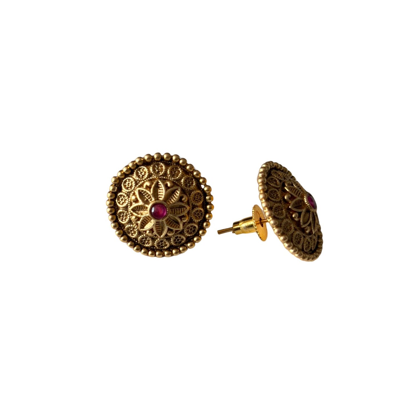 Stunning cute ruby antique gold stud
